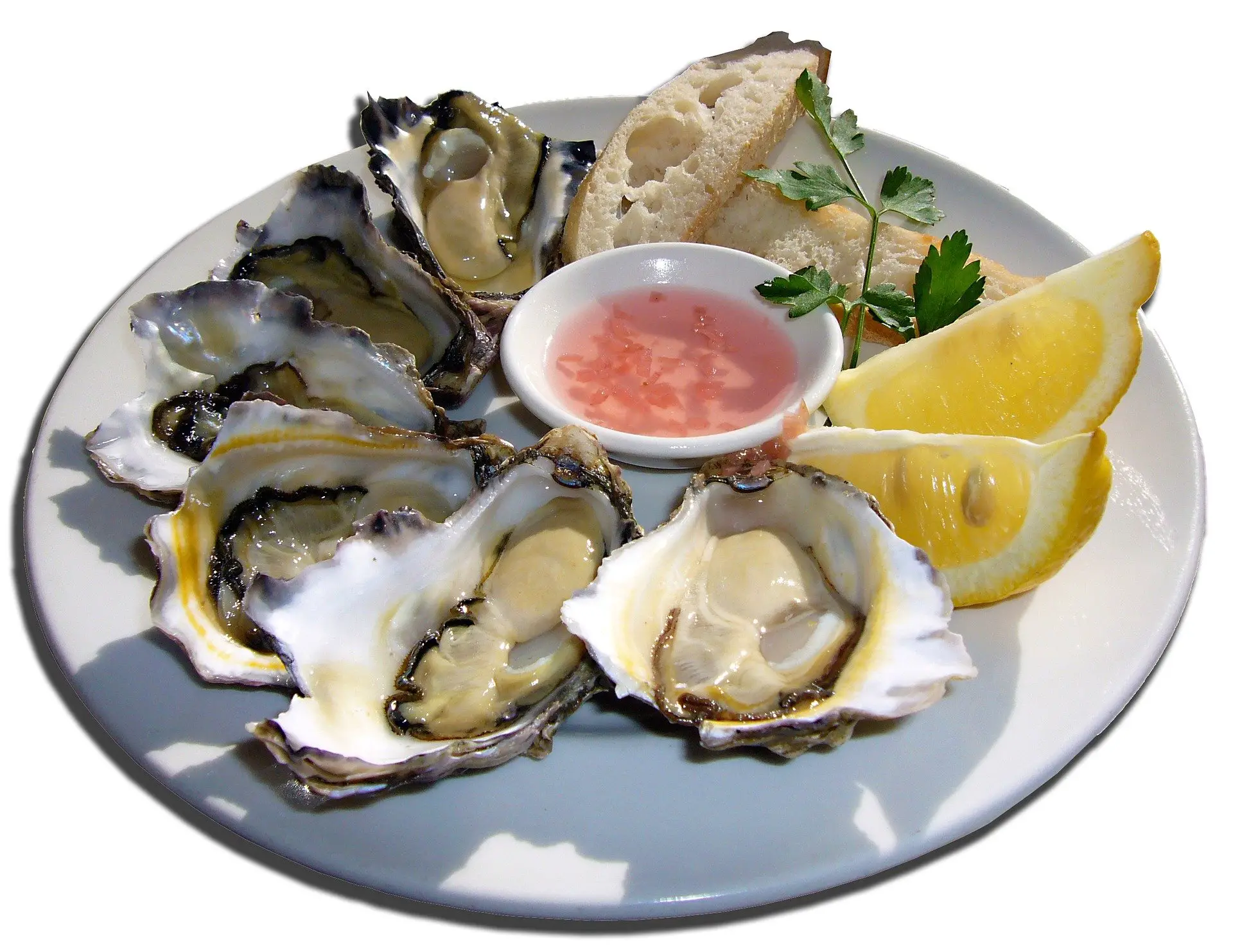 A platter of raw oysters to be served