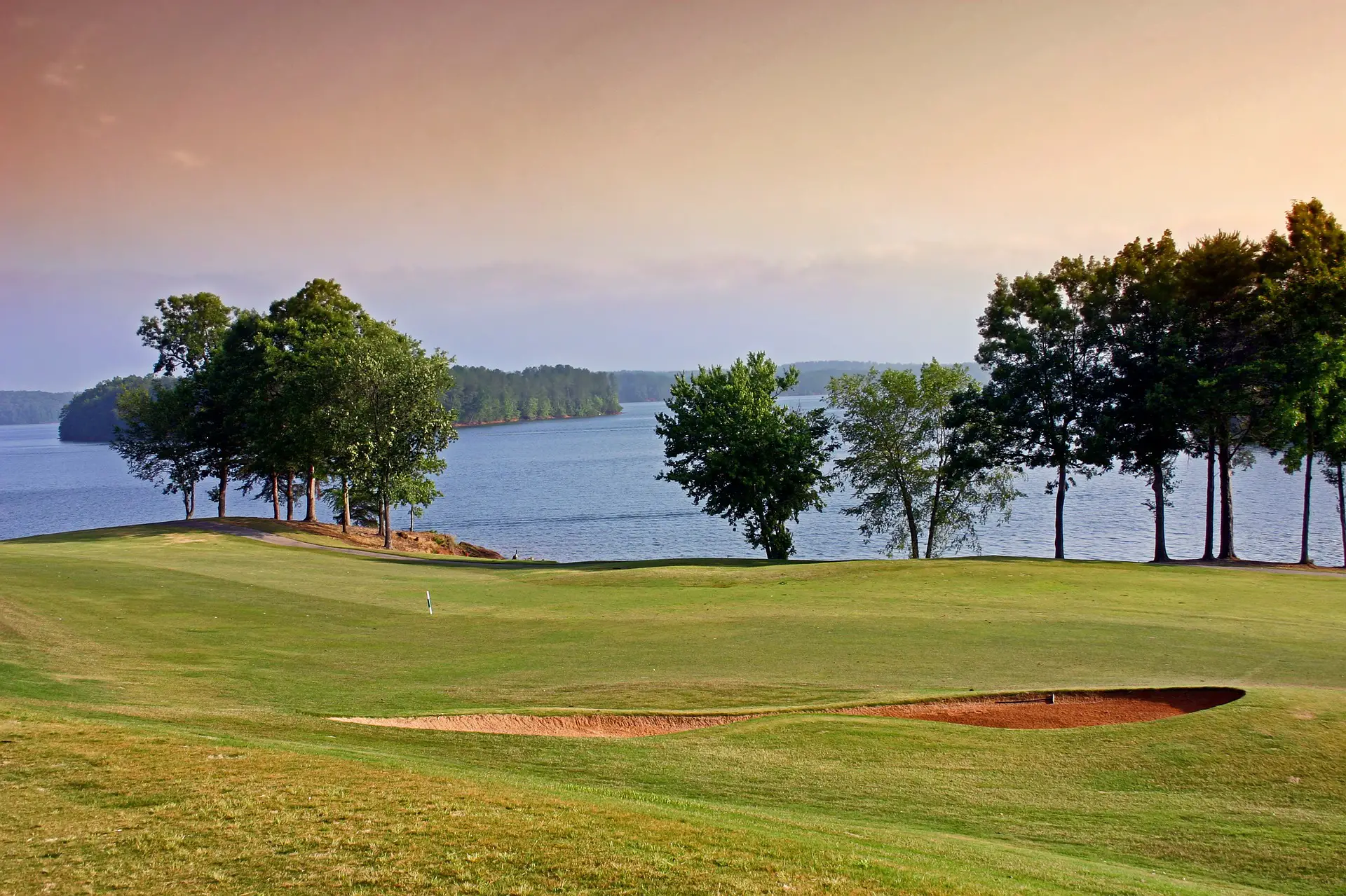 Golf course on the shore of a lake