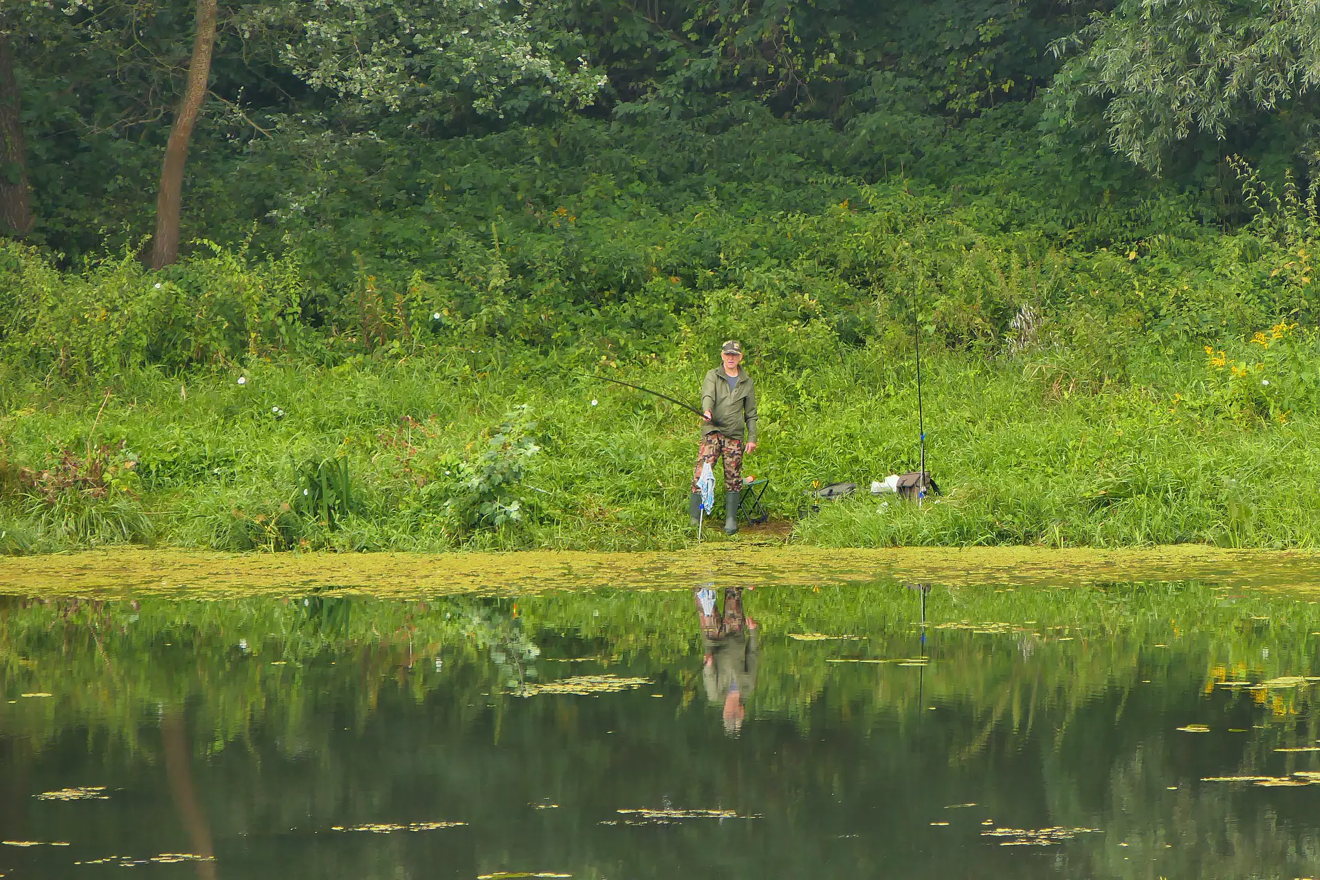 An angler fishing from the bank