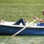 A senior man boating