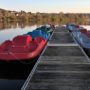 Pedal Boats lined up on a dock